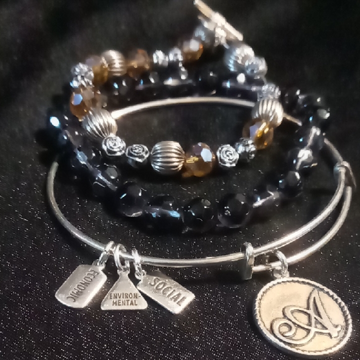 Wind & Fire Gold And Silver Bracelet Initial Charm Bracelet.2 Bonus Beaded